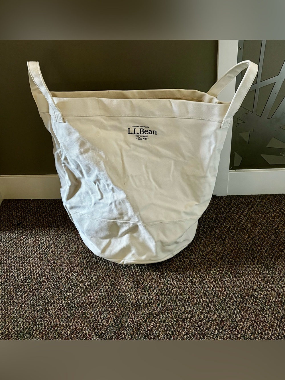 L.L.Bean Cream Canvas Laundry Tote with Dual Handles